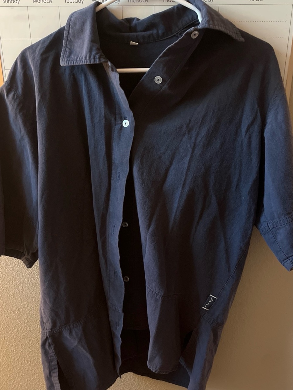 Casual Navy Short-Sleeve Lightweight Shirt Jacket